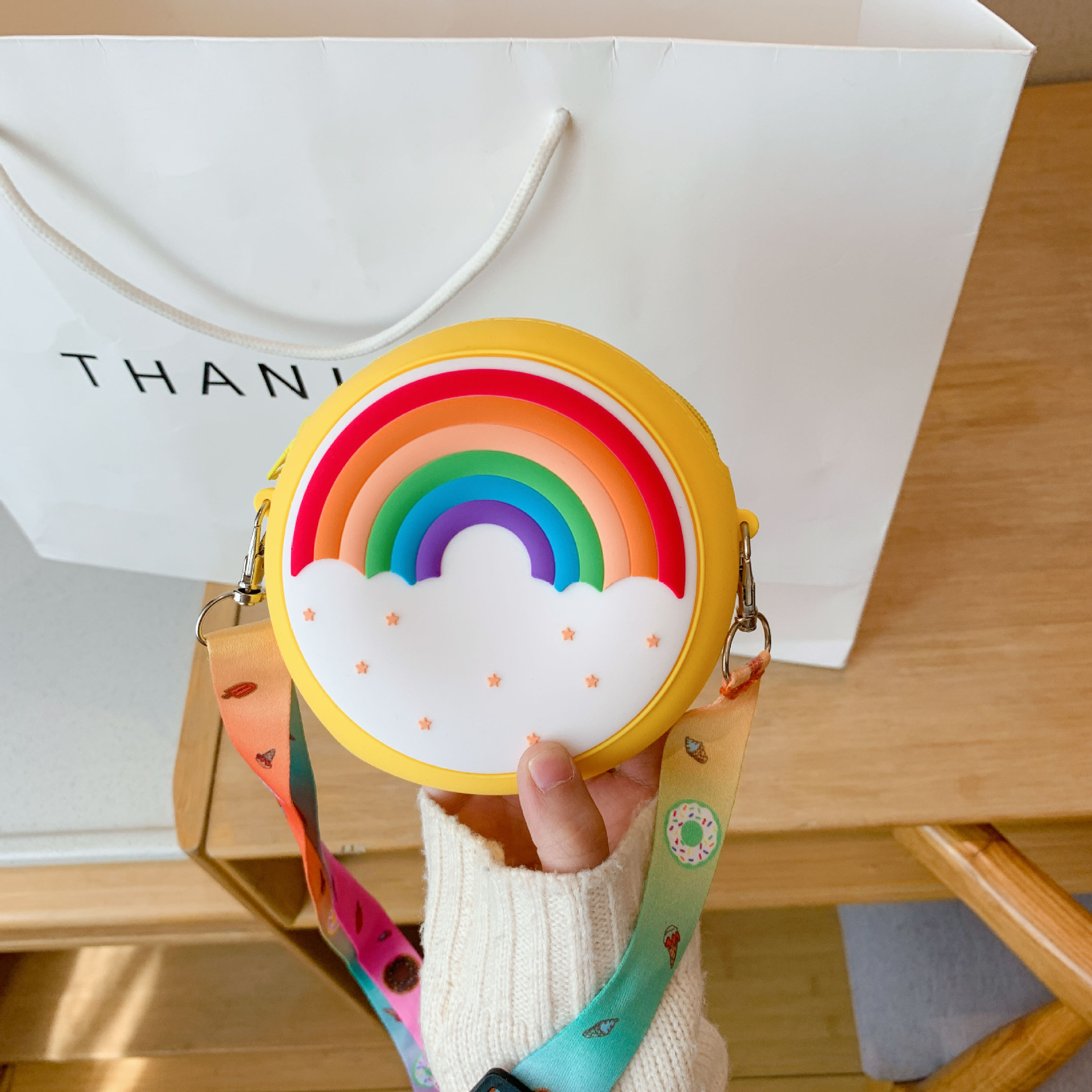 Silicone Key Coin Purse Cute Rainbow Butterfly Tray Change Bag Makeup Bag Wallet Pouch Case With Zipper Lanyard HandBag