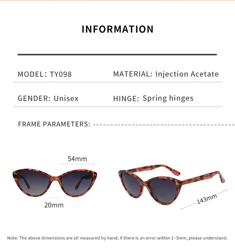 OEM 4 Color Cat Eye Acetate Frame Sunglasses Designer Style TY098