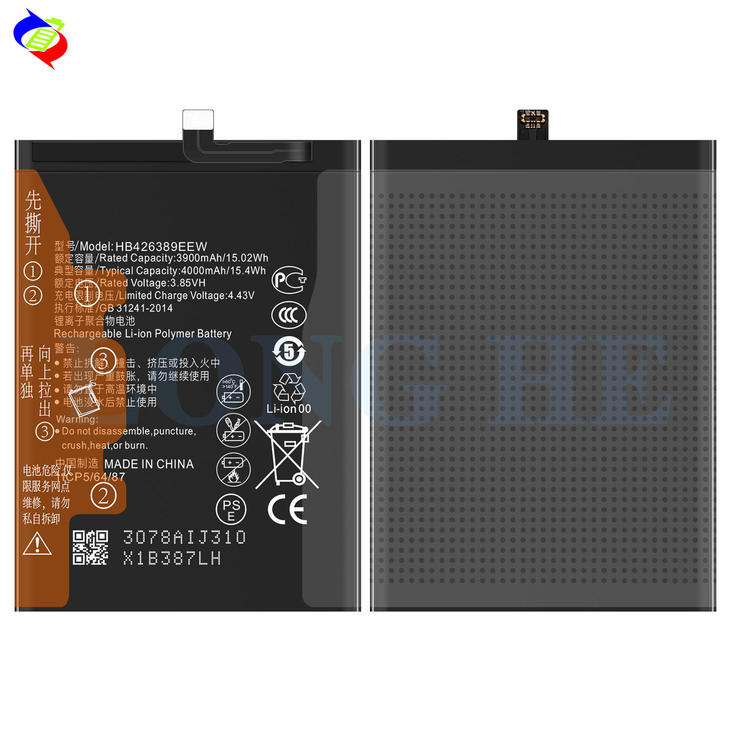Black Li-ion Polymer Battery HB426389EEW for Huawei Honor 20 Lite Honor 20 Youth LRA AL00 4000mAh 3.85V