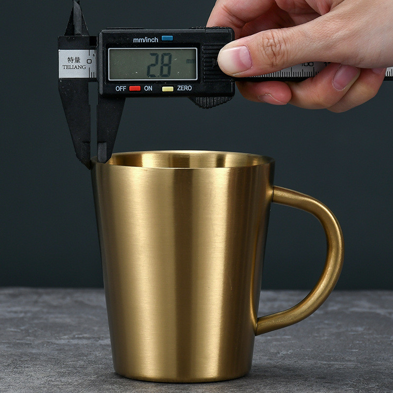 12 Oz Insulated Metal Stainless Steel Tea Cup Double Wall Travel Mug With Handle