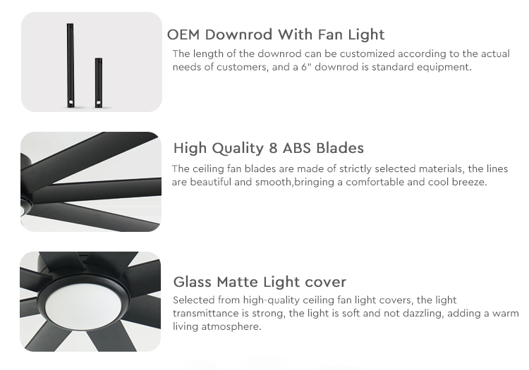 64" 8 ABS Blades Ceiling Fan with Remote Control LED Light Source and KC Certification