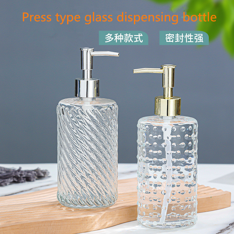 Hot Stamping 420ml Glass Soap Dispenser For Press On Hand Sanitizer And Soap Liquid