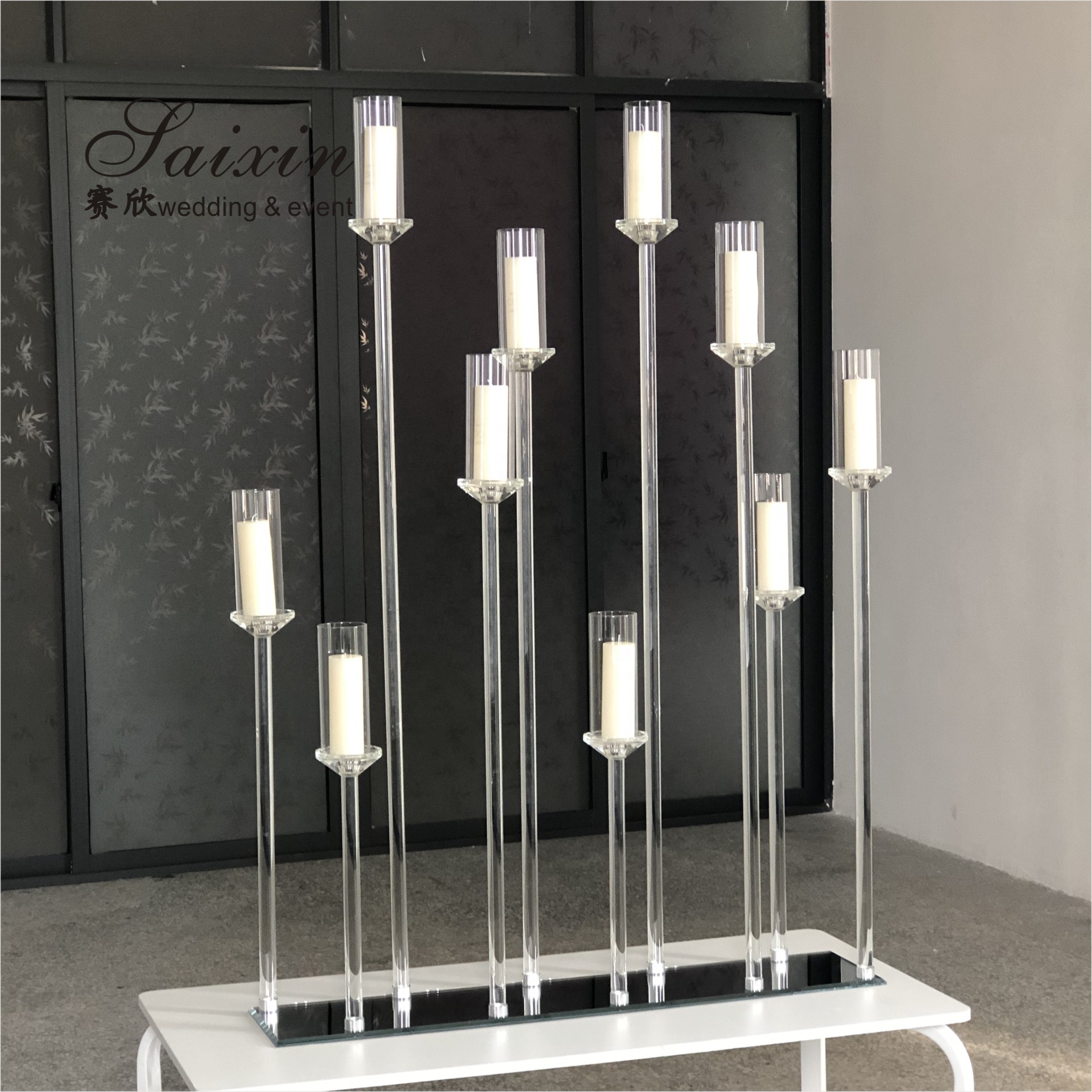 Gold Pillar Wedding Candle Holders Tall 4pcs Set Champagne 40cm