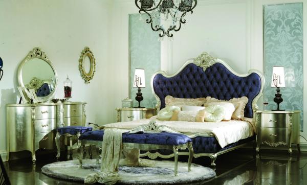 Custom European style palace solid wood carving fabric double bed French style