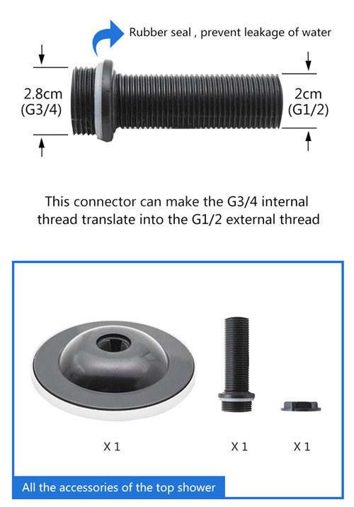 6 Inch Sliver Overhead Rainfall Shower Head With G1/2 External Thread Connector