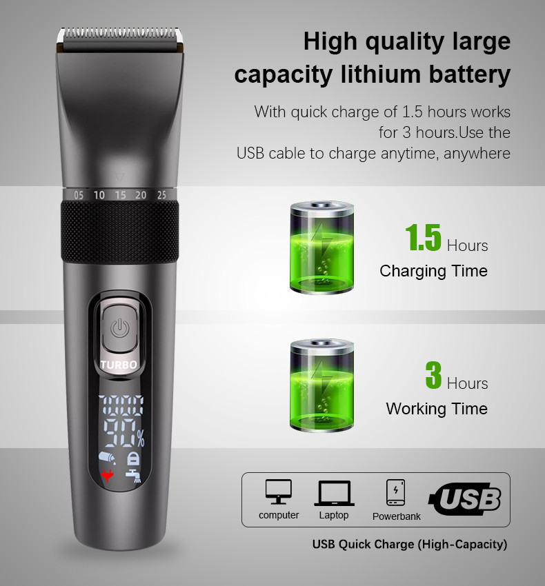 Waterproof Electric Cordless Hair Trimmer 10w Multifunctional For Men