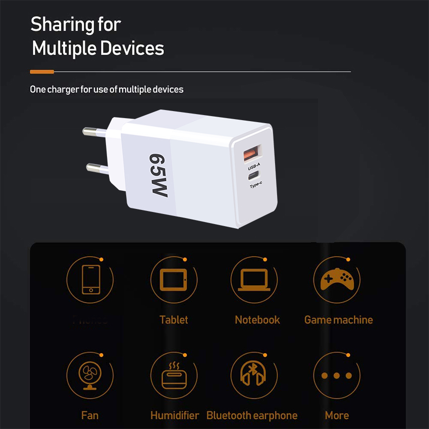 EU US UK AU GaN 140w 120w 65W 45w Laptop Usb C Charger with QC2.0 Function