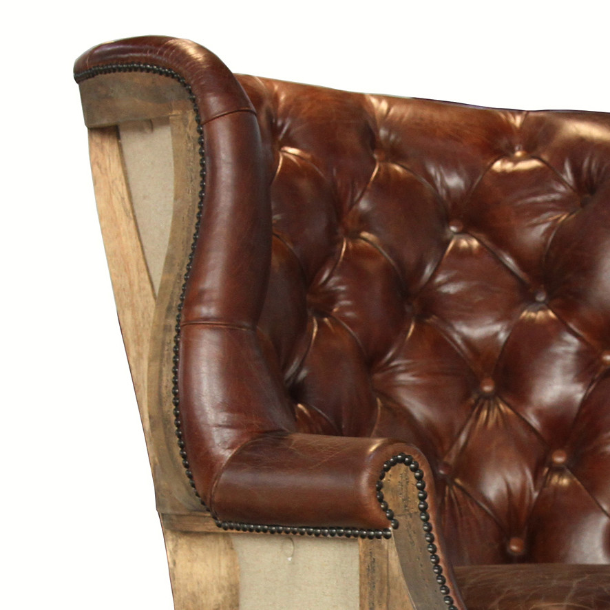 Button Wingback Chair Antique Leather Armchairs With Deconstructed Wheels