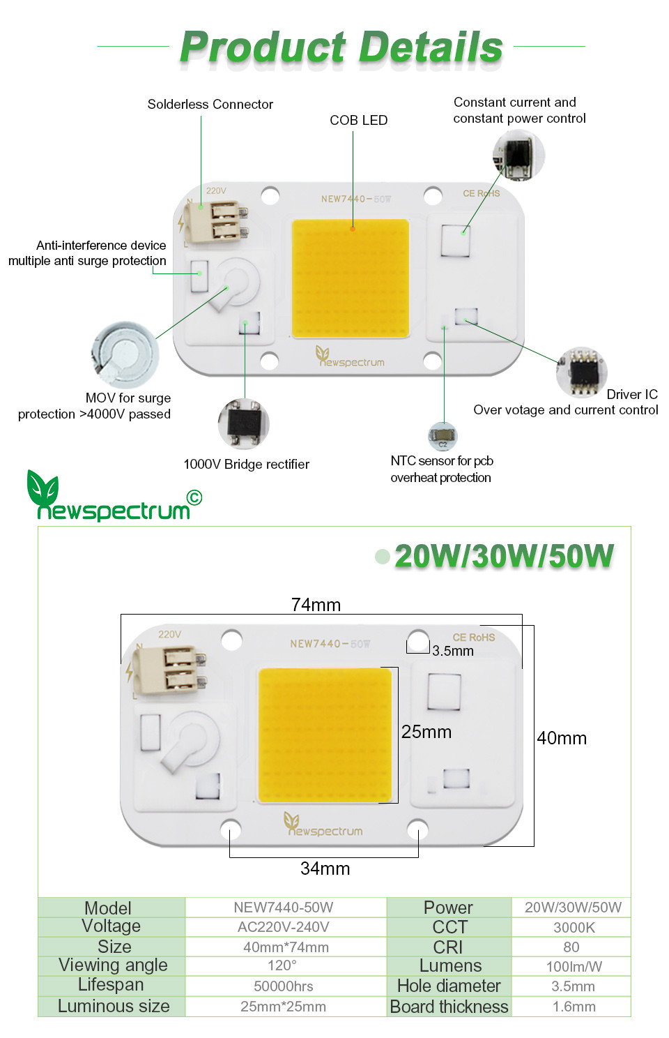 Solderless Cob Driver Led Chip Cold White 30w Led Module For DIY Floodlights