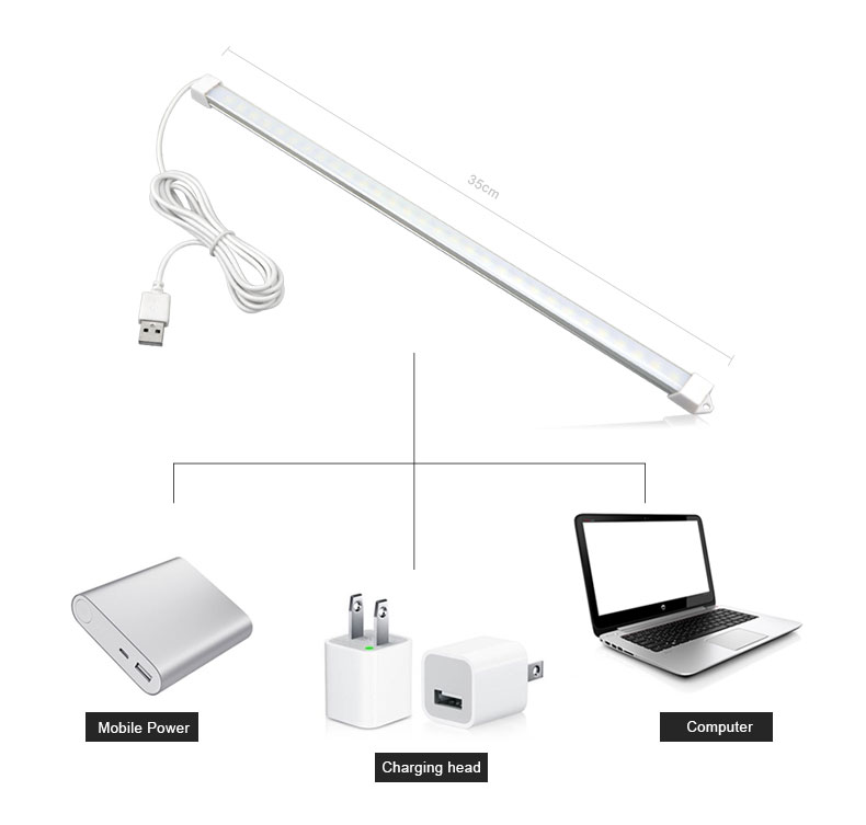 Portable USB LED Cabinet Light DC 5V Hard wall lamp tube Reading Desk light with button switch on/off For Kitchen Night
