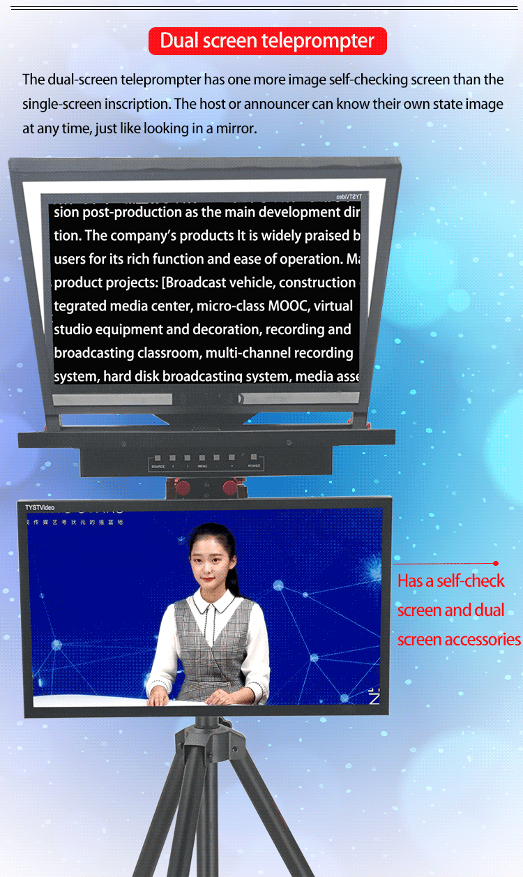 Broadcast Teleprompter with Tripod and Remoter 24inch Single Screen Built-in Prompter