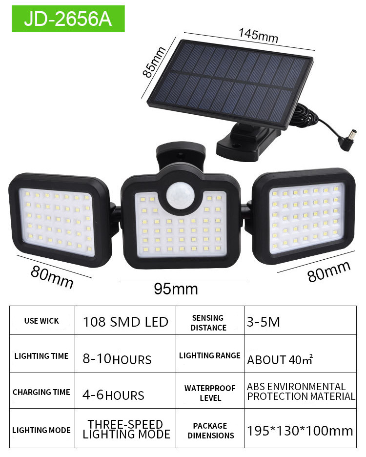 Fence Outdoor Solar LED Wall Lights 108 SMD LED 1.8w 200x135x115mm
