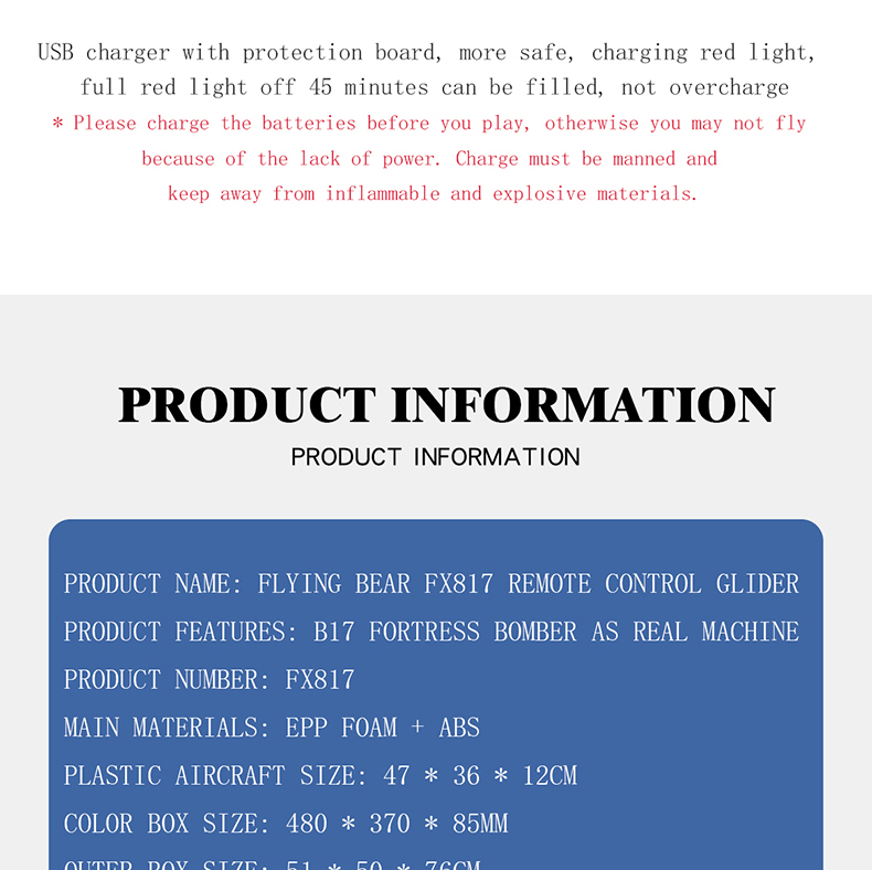 State of Assembly Ready-to-Go Foam Glider Toy Gift Toys Fx-817 Aircraft Model B17 Bomber Outdoor Remote Control Fixed-wing