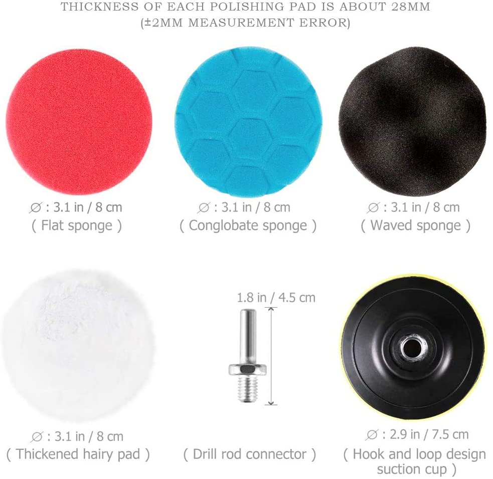 17PCS 3 Inch Car Polishing Pads Sponge Buffing Pads With M10 Drill Adapter