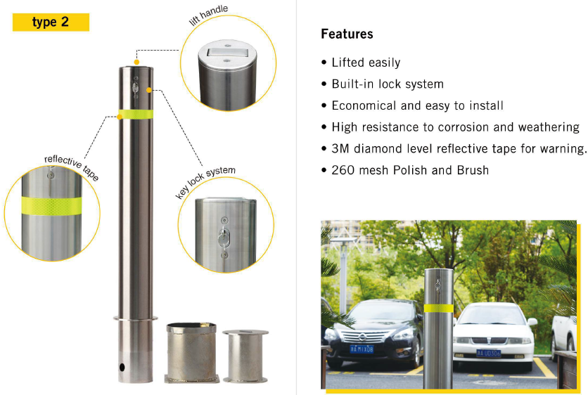 Surface Mounted Removable Bollards Reflective Flexible 114mm Diameter