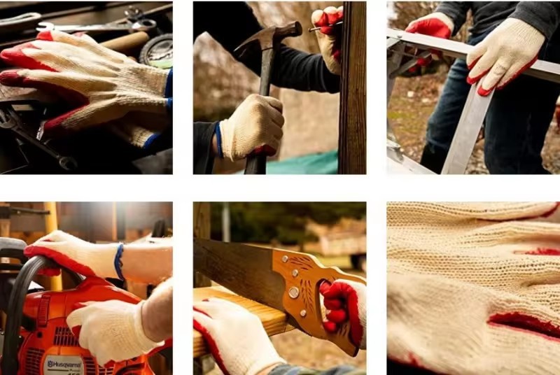 Economical Red Latex Glove Cotton Knit Protective Gear Industrial Gardening Construction Safety Working Gloves Guantes
