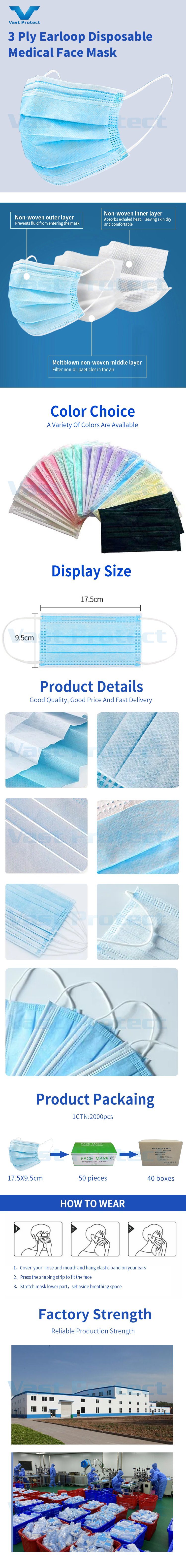 Factory CE En14683 Type I/II/Iir Nonwoven Disposable Medical Face Mask