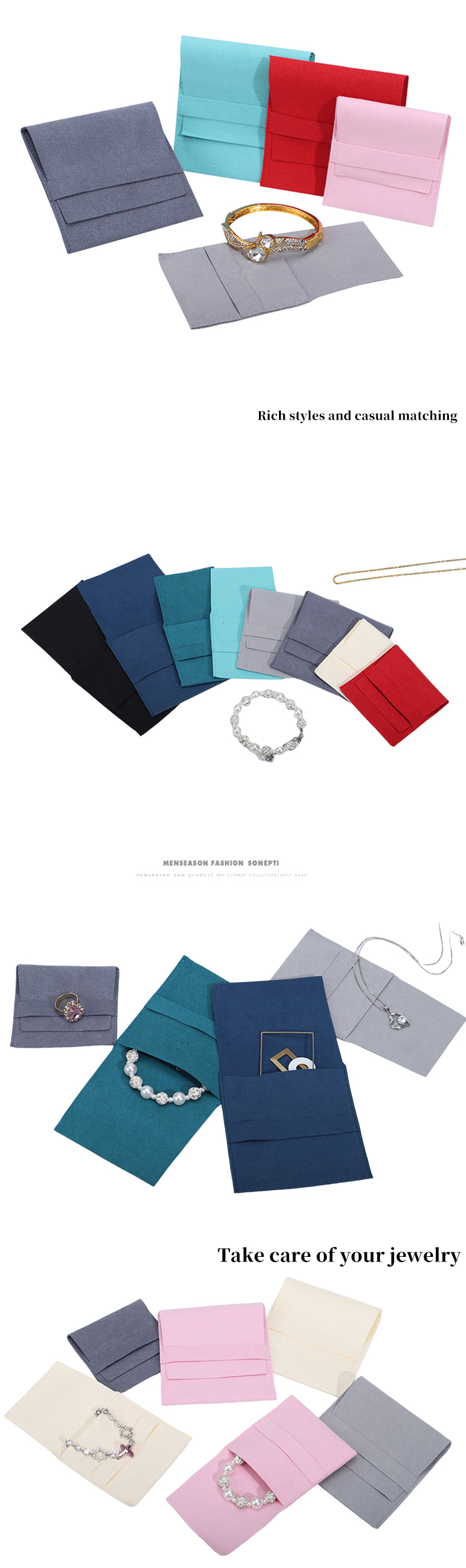 Compact Simple Soft Velvet Jewelry Packaging Envelope Pocket Mini Pendant Pouch
