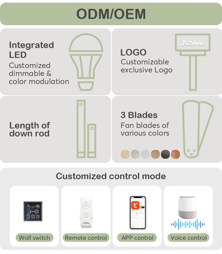 Wooden LED Ceiling Fan with Remote Control 3 Speeds Adjustable and Pure Copper AC Motor