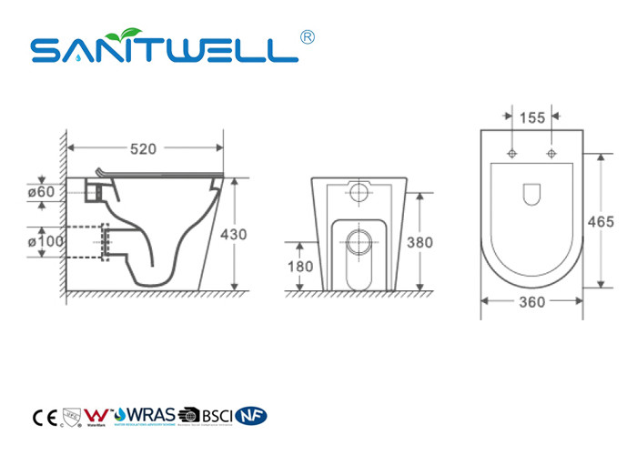 Ceramic Wall Mounted WC High Class Wall Mounted Toilet Easy To Clean