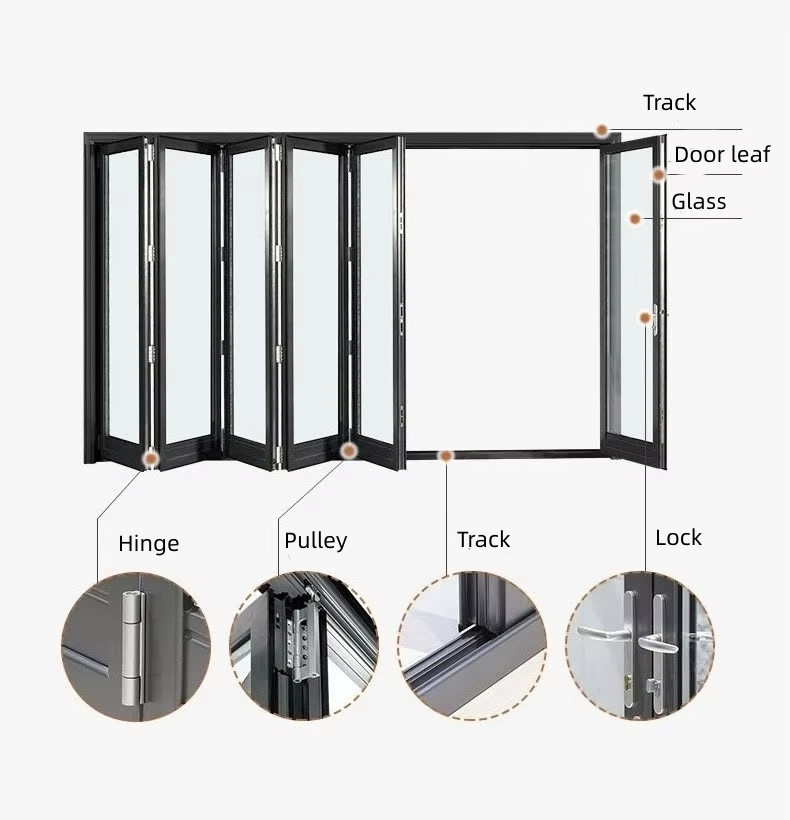 Customized Aluminium Folding Glass Door For Balcony With Double Triple Glazing