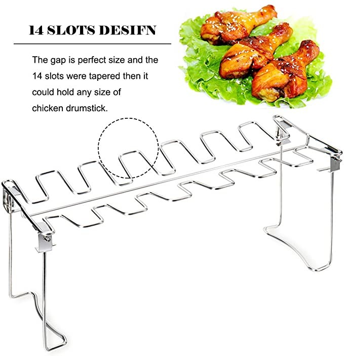 LFGB BBQ Grill Supplies 14 Slots Chicken Leg Wing Rack For Smoker