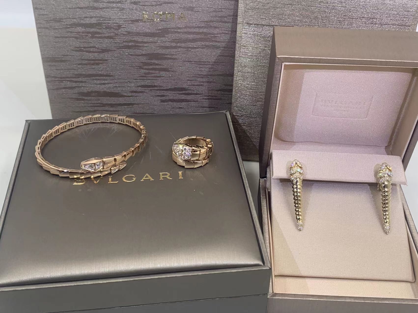 Serpenti Viper Double Layer Wrap Bangle Bracelet In18 Kt Rose Gold Set With Demi-Pavé Diamonds