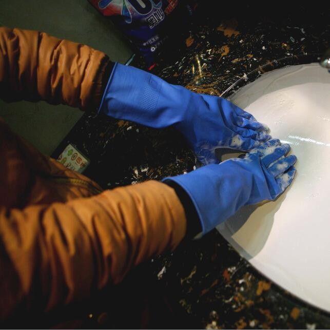 Warm Kitchen Flocklined Rubber Gloves Comfortable Latex gloves For Bathroom