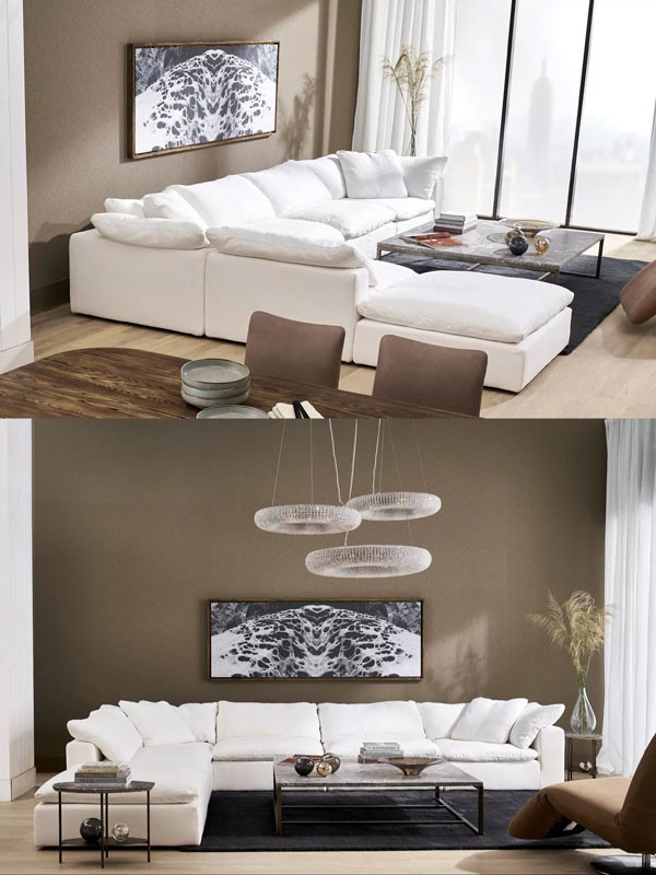 Modern Fabric Canape Couch White L Shaped Sofa Living Room Furniture