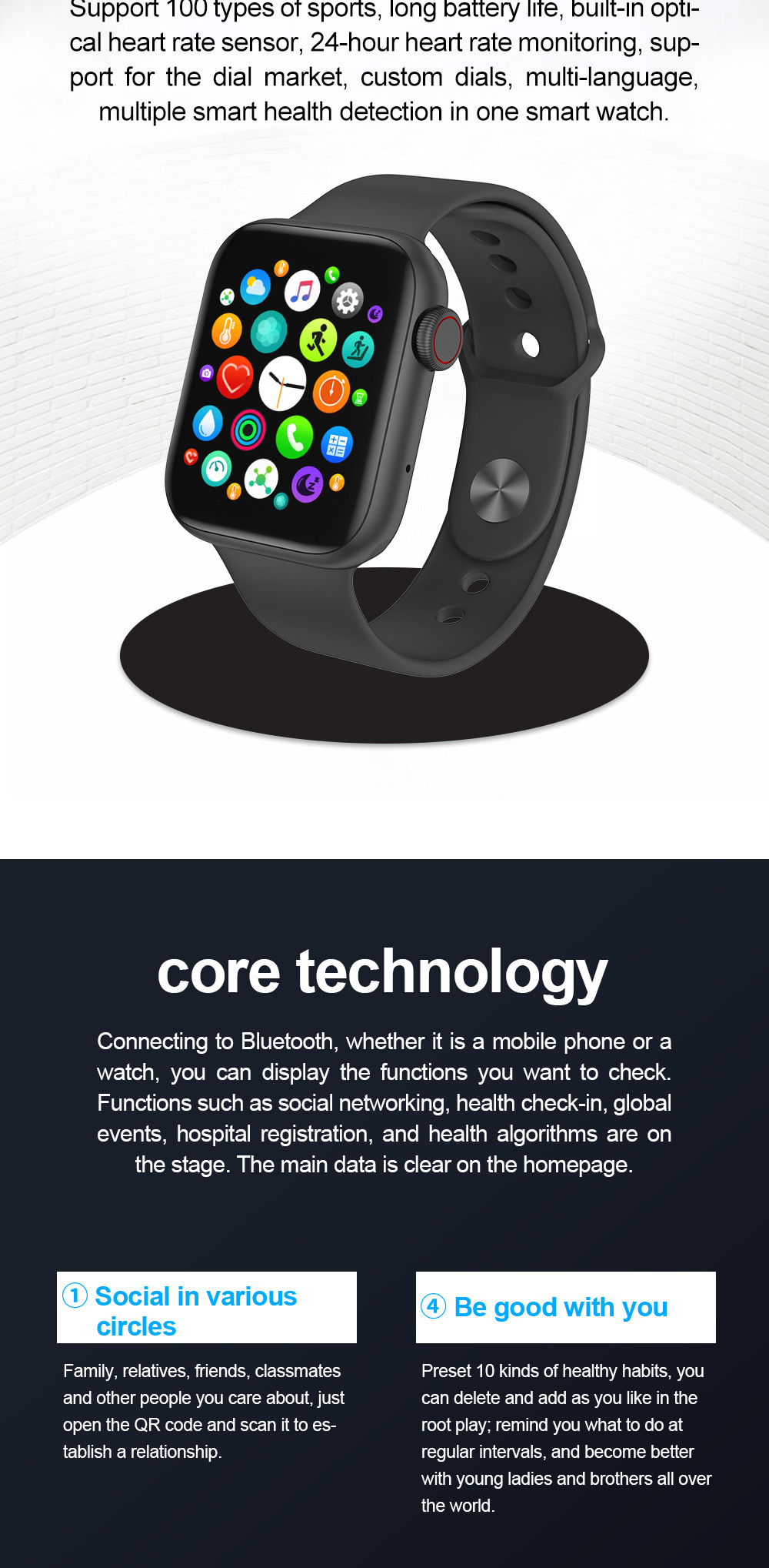 IWO MC57 180MAH 1.57 Inch Dial Heart Rate Monitor 2hrs Charging