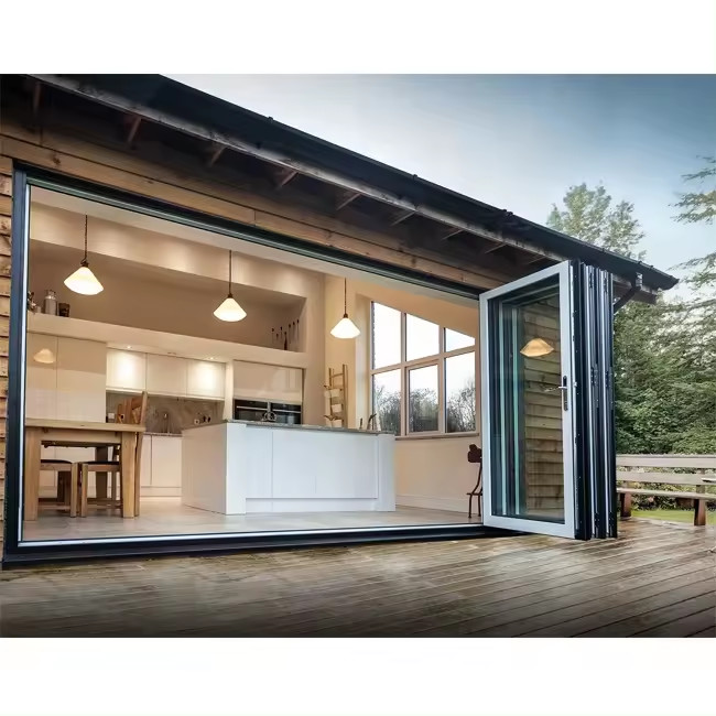 High Security Aluminum Folding Door Double Glazed Folding Balcony Doors Custom