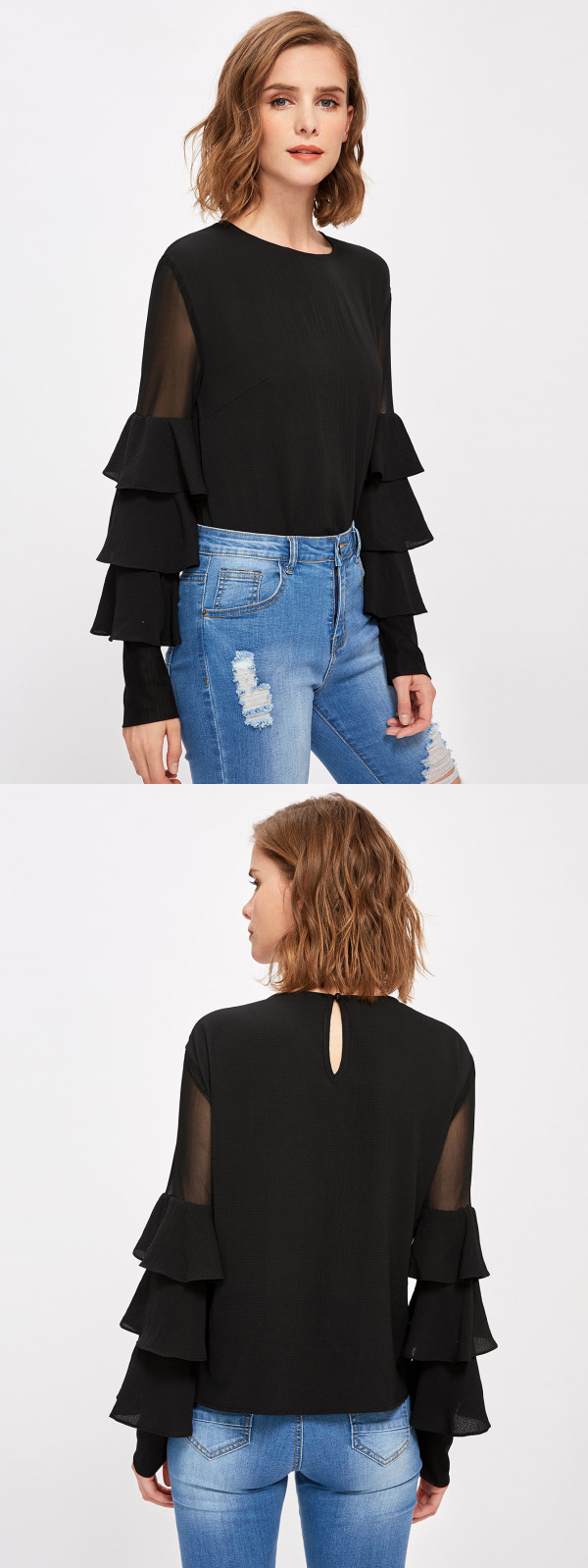 Guangzhou Clothing Factory Office Bell Sleeve Lady Blouse