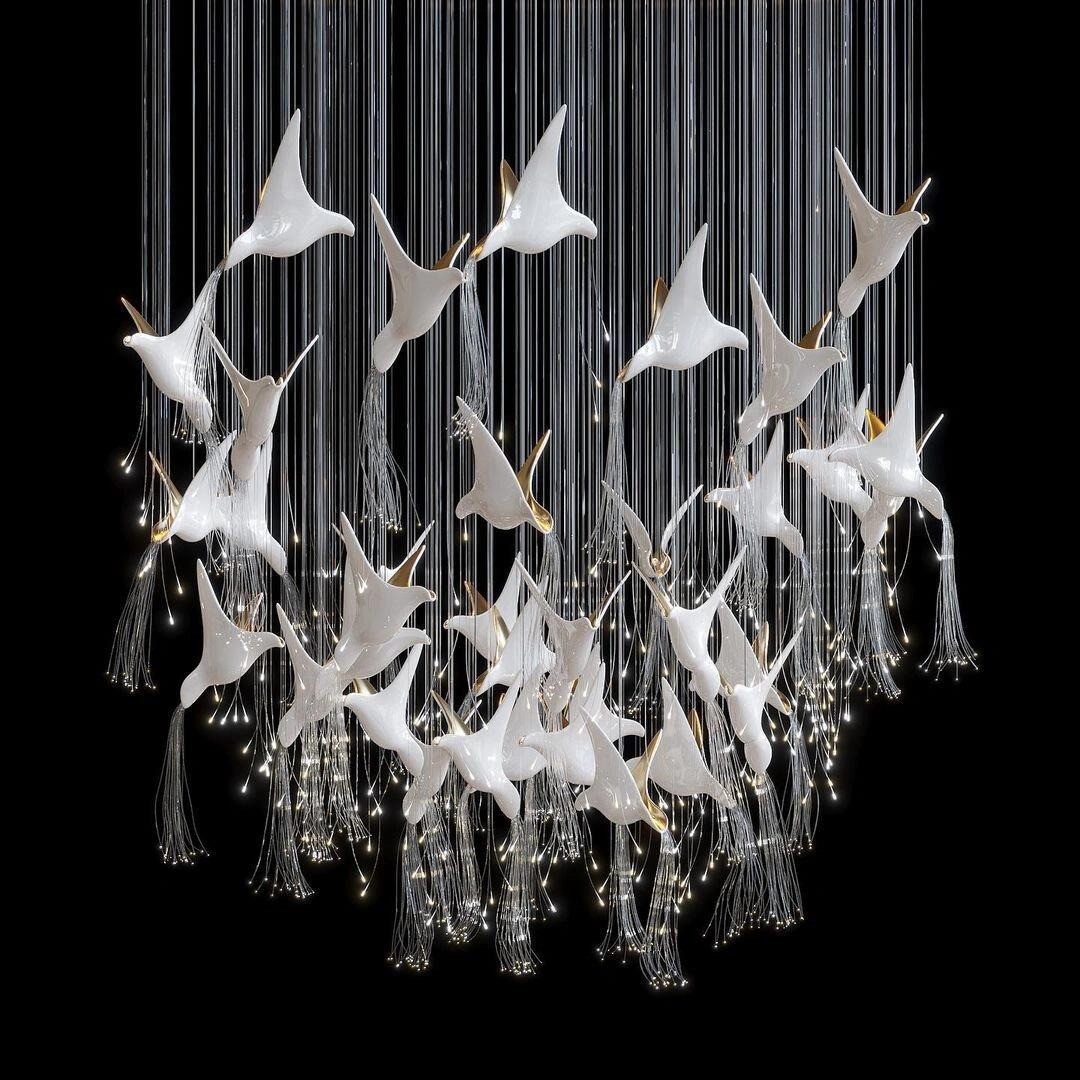 Glass Birds And Flowers Chandelier Modern Aesthetic Hotel Design Light Furniture