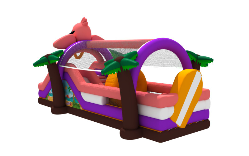 Trapaulin Flamingo Cartoon Theme Inflatable Obstacle Course Bouncer And Slide Combo For Kids Rental