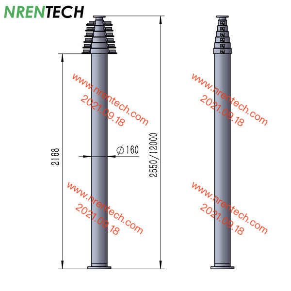 12m mobile telescoping mast 30kg payloads 2.55m closed height-pneumatic lifting