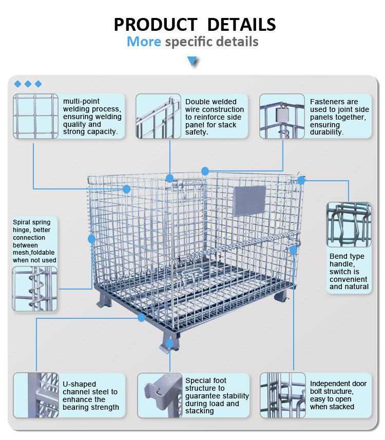 Pallet Metal Box Galvanized Coated Wire Mesh Heavy Duty Metal Storage Container Pallet Cages Equipment Shelf Stackable