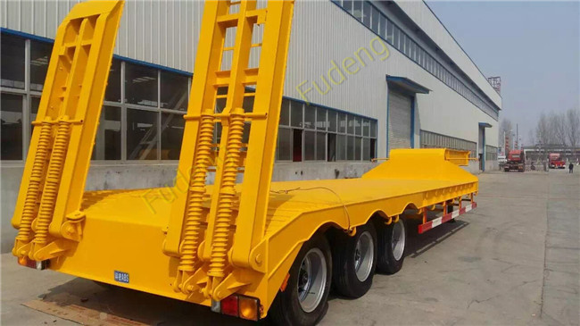 60T - 80T Lowboy Semi Trailer For Carrying Steel Coil , Carbon Steel Lowboy Trailer