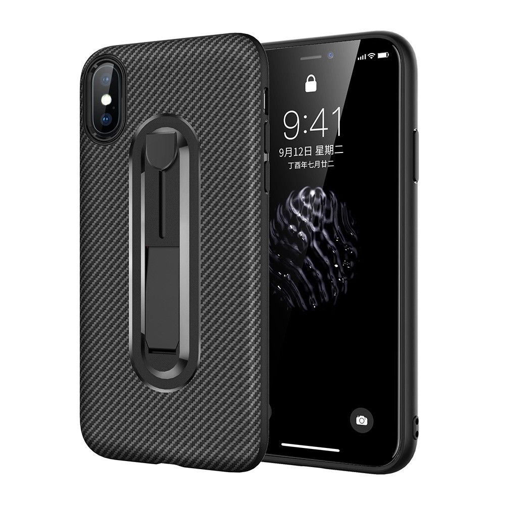 Color Black Carbon Fiber Invisible Kickstand TPU Case Back Cover For Oppo R9 Plus R9s Plus R11 R15 Pro Reaime 2 A59/F1S