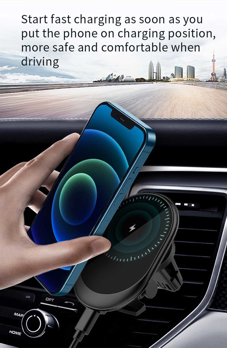 Magnetic 15w Car Phone Mount Wireless Charger For Huawei And Xiaomi