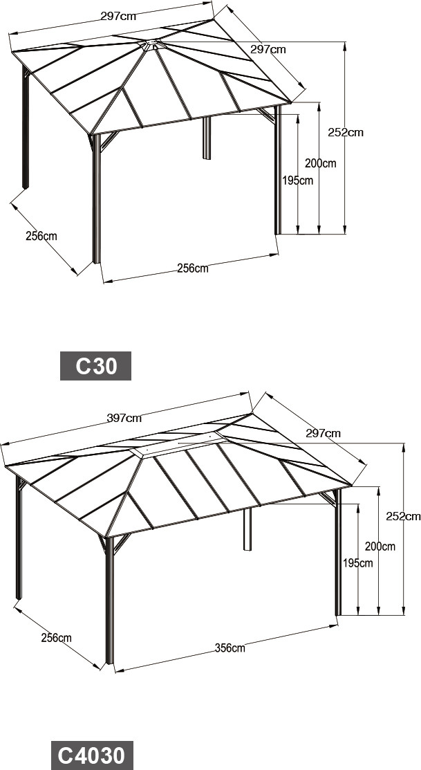 Hot Hard Roof Gazebo 3x3m 4mx3m UV Protection 1.1mm Powder Coated Aliminum Frame