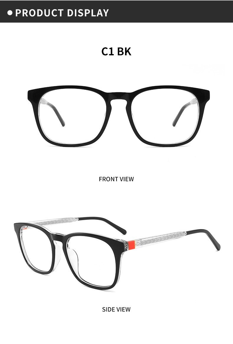 Vintage Metal Core Acetate Frame Glasses Unisex Clear Len Optical Eyewear