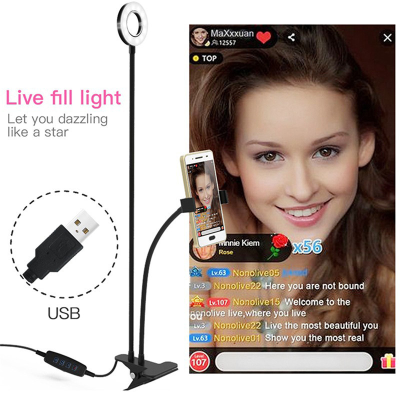 Usb Power 5V Desktop Selfie Ring Light , Makeup Ring Light With Phone Holder