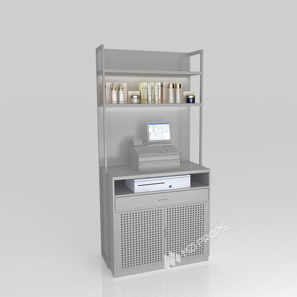GDR09-Y001-C Retail Display Counter with Acrylic Panel Graphics and Cable Management Hole for Cosmetics Counter