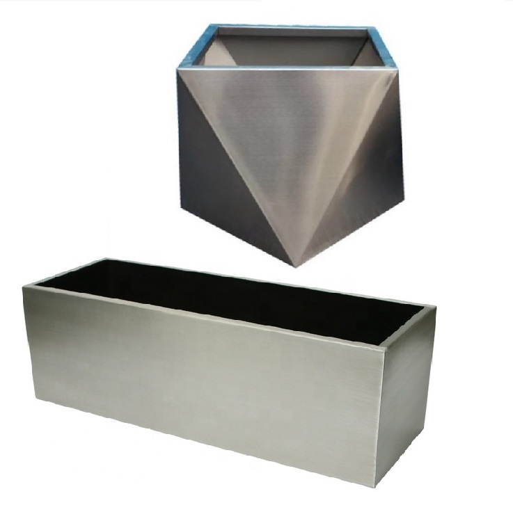 Big size outdoor stainless steel flower pot square cylinder planter