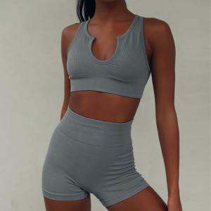 Buy cheap Full Cup Long Sleeve Crop Top Sports Bra Elastane 2 Pcs/Set product