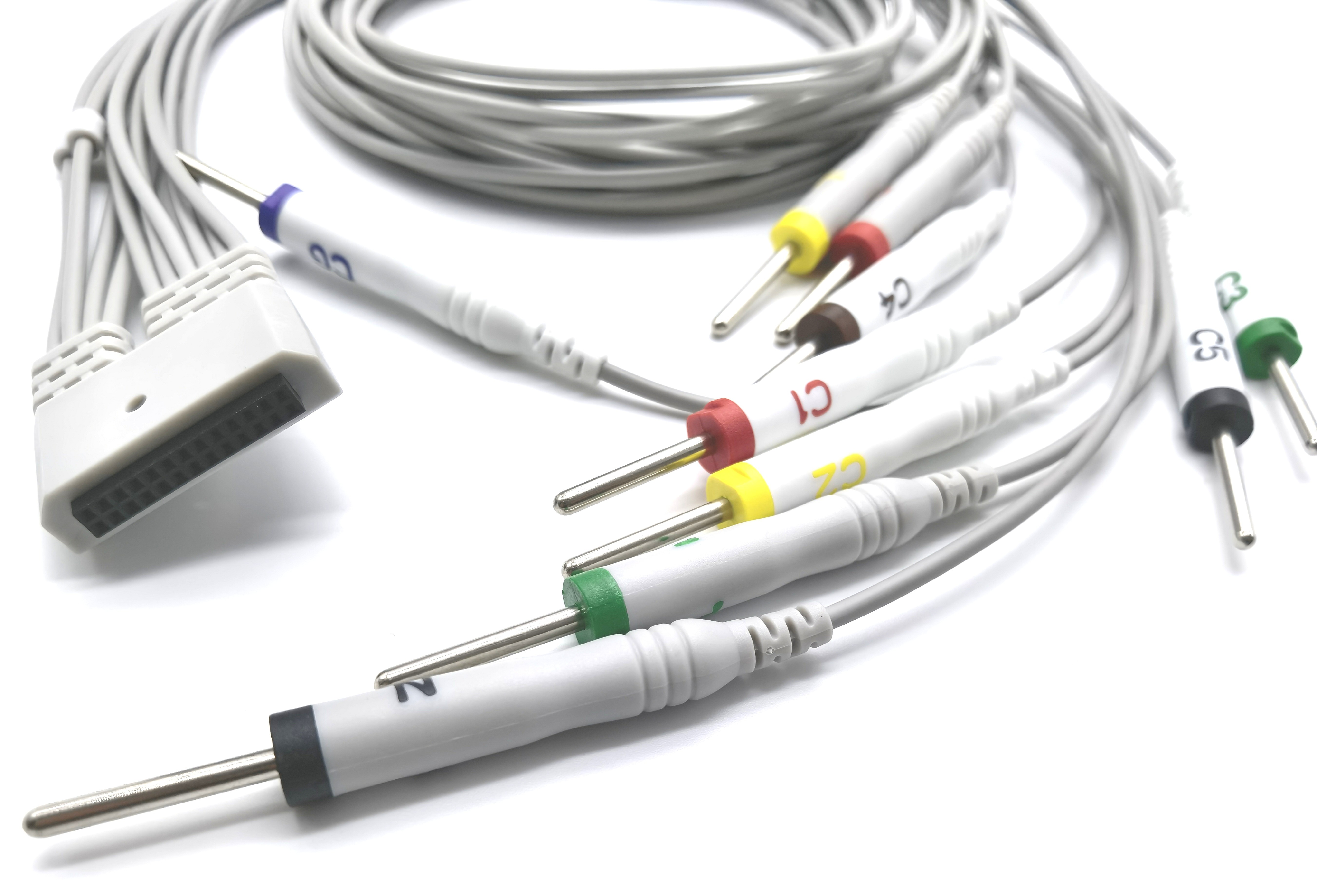 10 Leads IEC/AHA 0.25mA DIN3.0/Banana4.0/Snap/Clip Holter ECG Cable MedEX ECG200.300