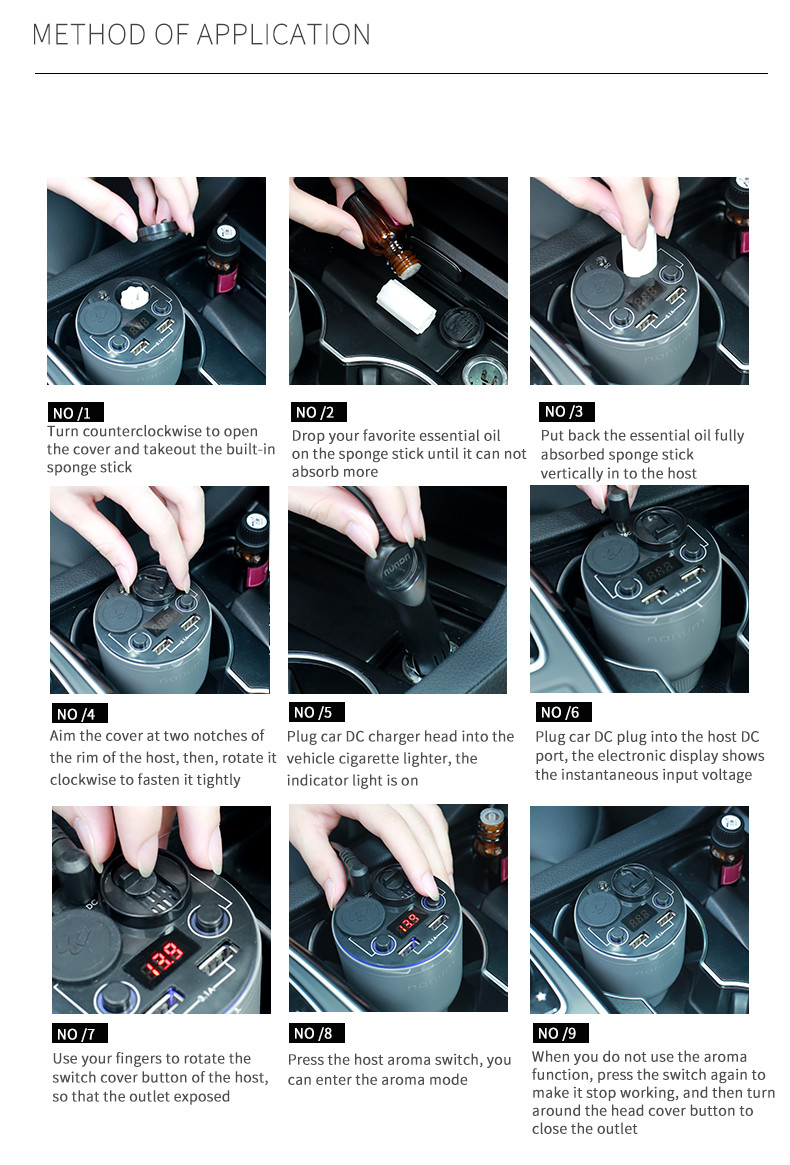 Dual USB Sockets ABS PC 5V 3.1A Car Charger Aroma Diffuser