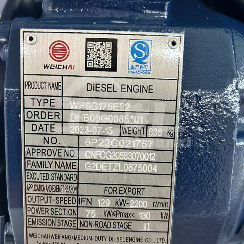 WEICHAI engine assembly WP6G175E22 6P23G021757 for Various loaders motor graders road rollers other construction machinery and vehicles