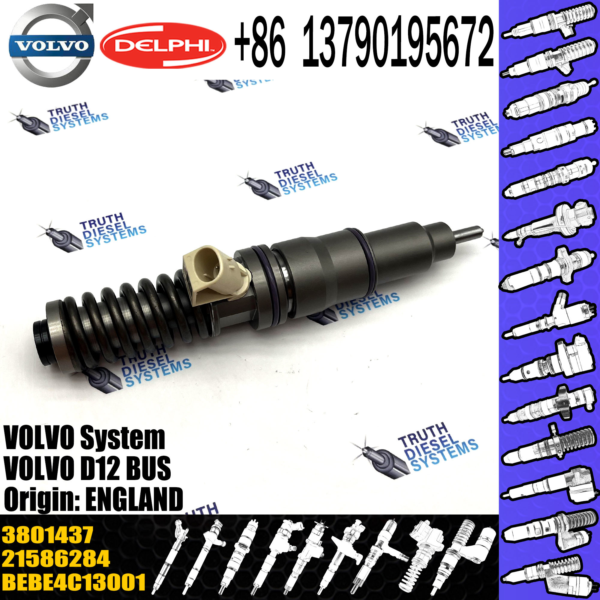 High Performance Common Rail Fuel Injector BEBE4C13001 3801437 for D12 BUS