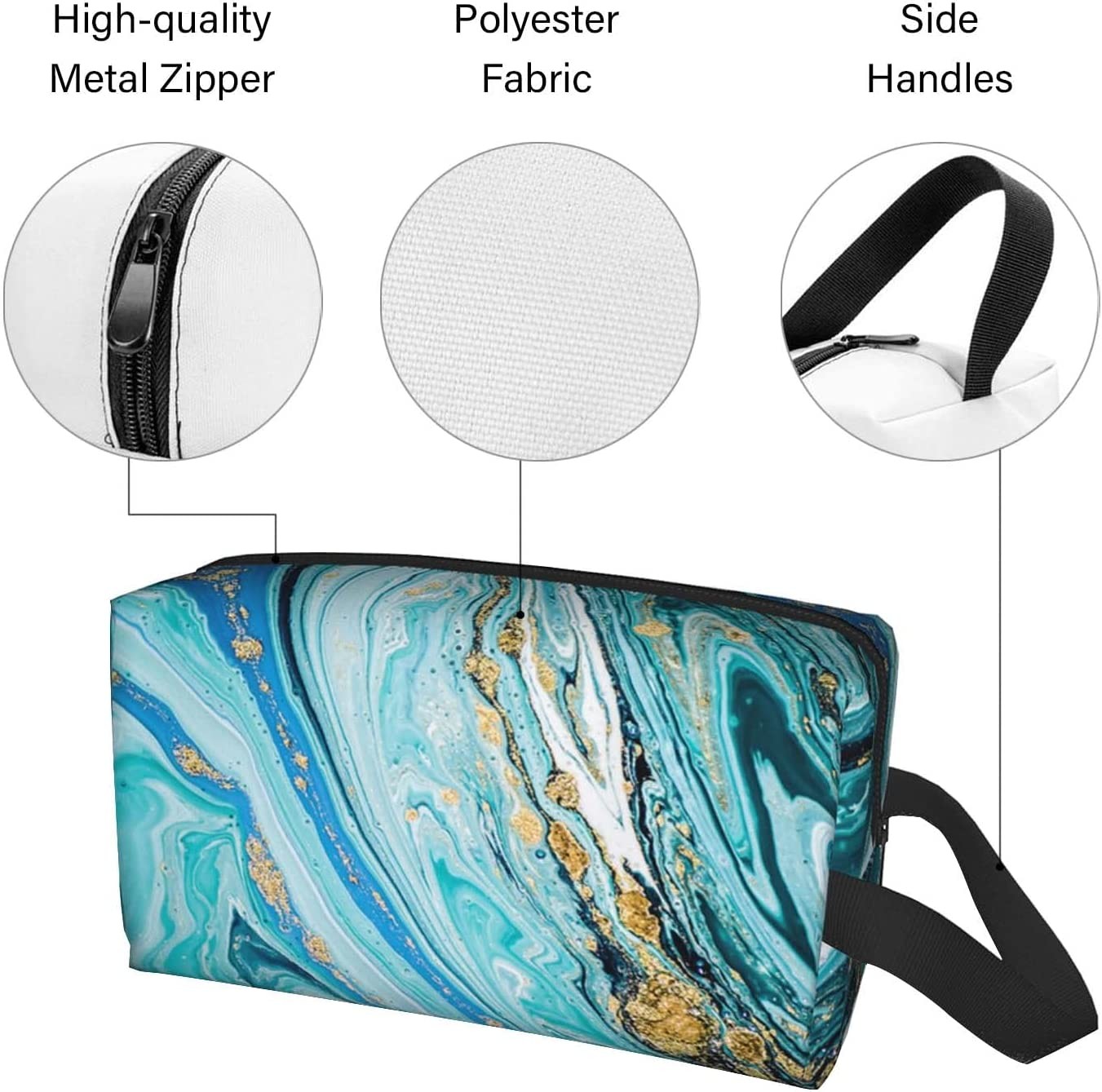 Shockproof protective &Store Portable Shaving Kit Bag, Blue Gilt Marble,Wash Bag for Travel, Gym, Camping
